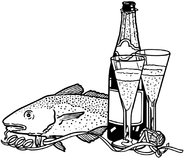Champagne and fish vinyl sticker. Customize on line.       Celebrate 063-0138  